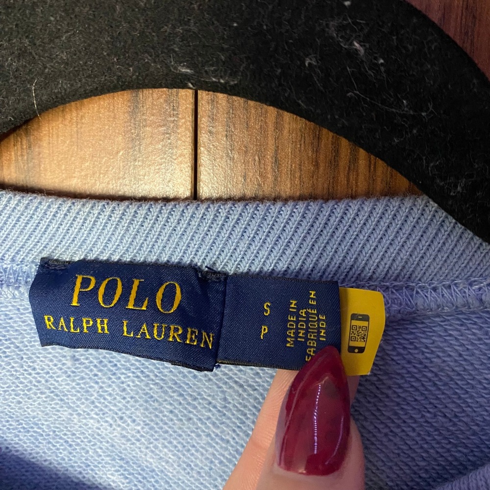 Polo Ralph Lauren Sweatshirt Women S Light Blue Plaid Patchwork Logo Pullover - Picture 3 of 5